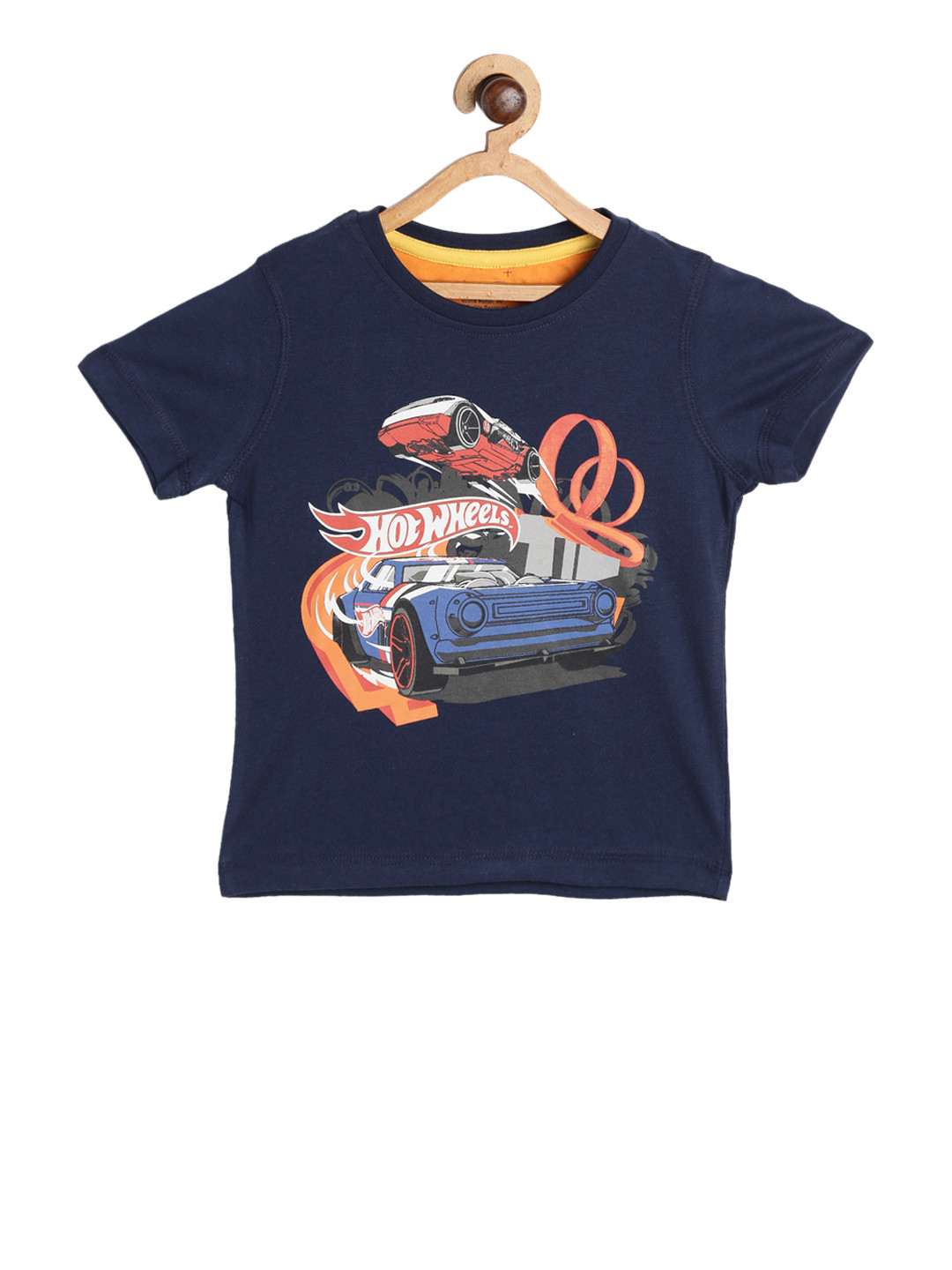 

toothless Boys Navy Blue Hot Wheels Printed Round Neck Pure Cotton T-shirt
