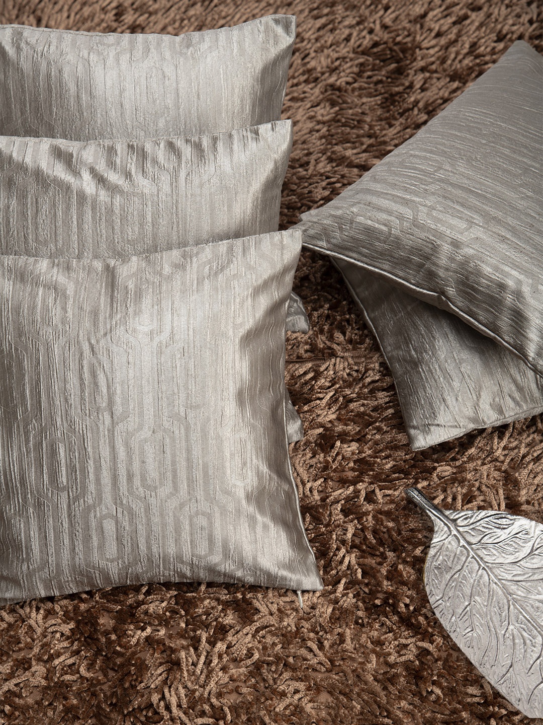 

HOUZZCODE Grey Set of 5 Self Design Square Cushion Covers