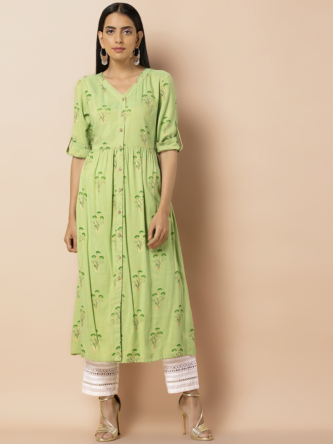 

INDYA Women Green Printed Kurta