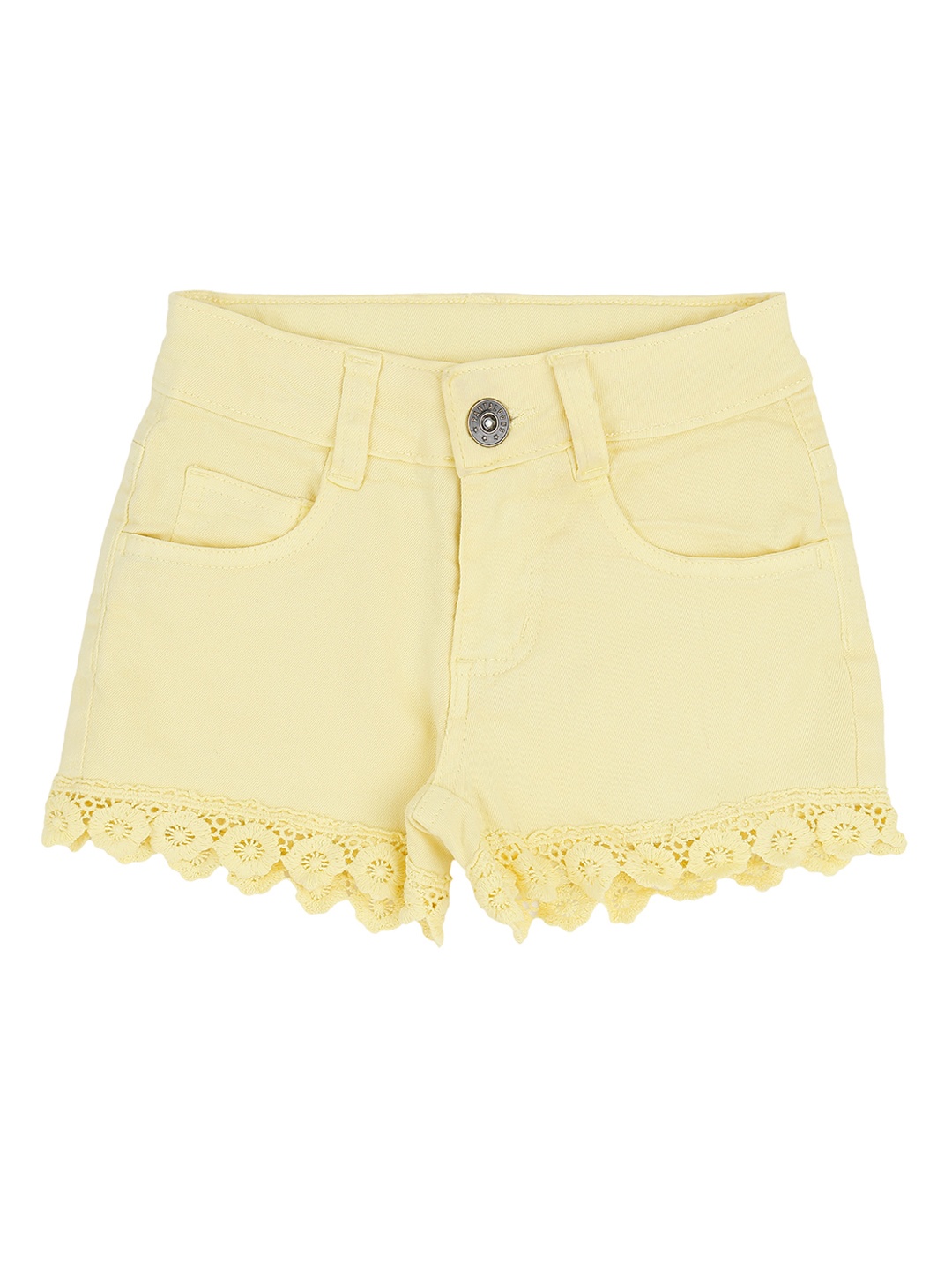 Pantaloons Junior Girls Yellow Solid Regular Fit Denim Shorts