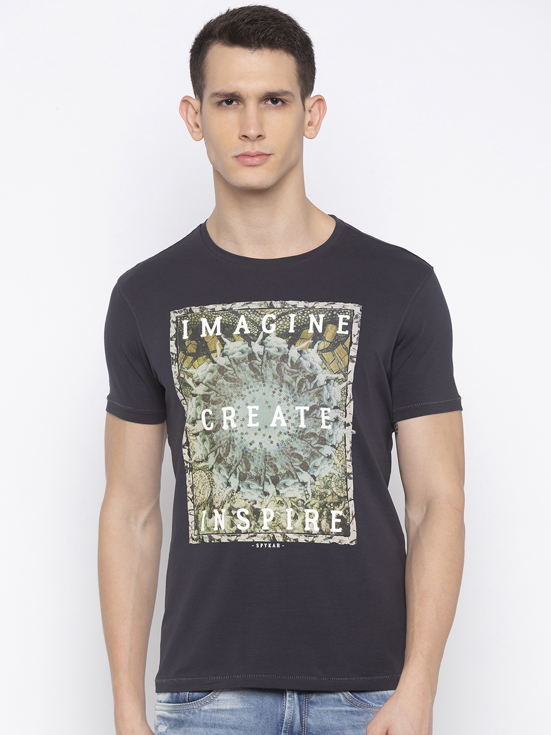 

SPYKAR Men Black Printed Round Neck T-shirt