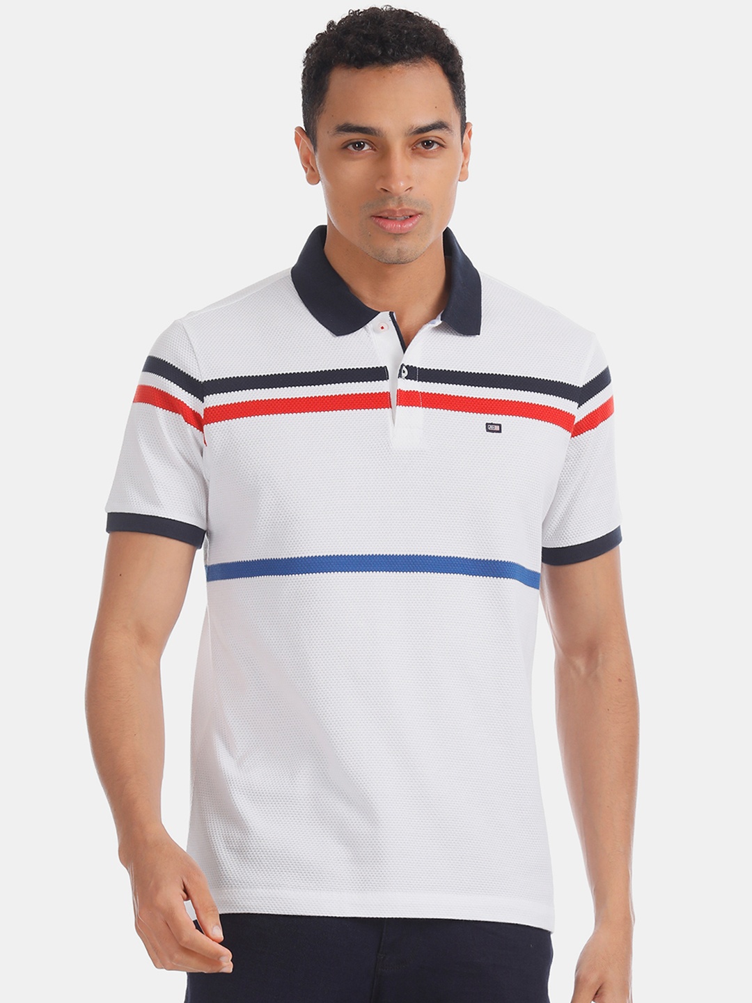 

Arrow Sport Men White Red Striped Polo Collar Pure Cotton T-shirt