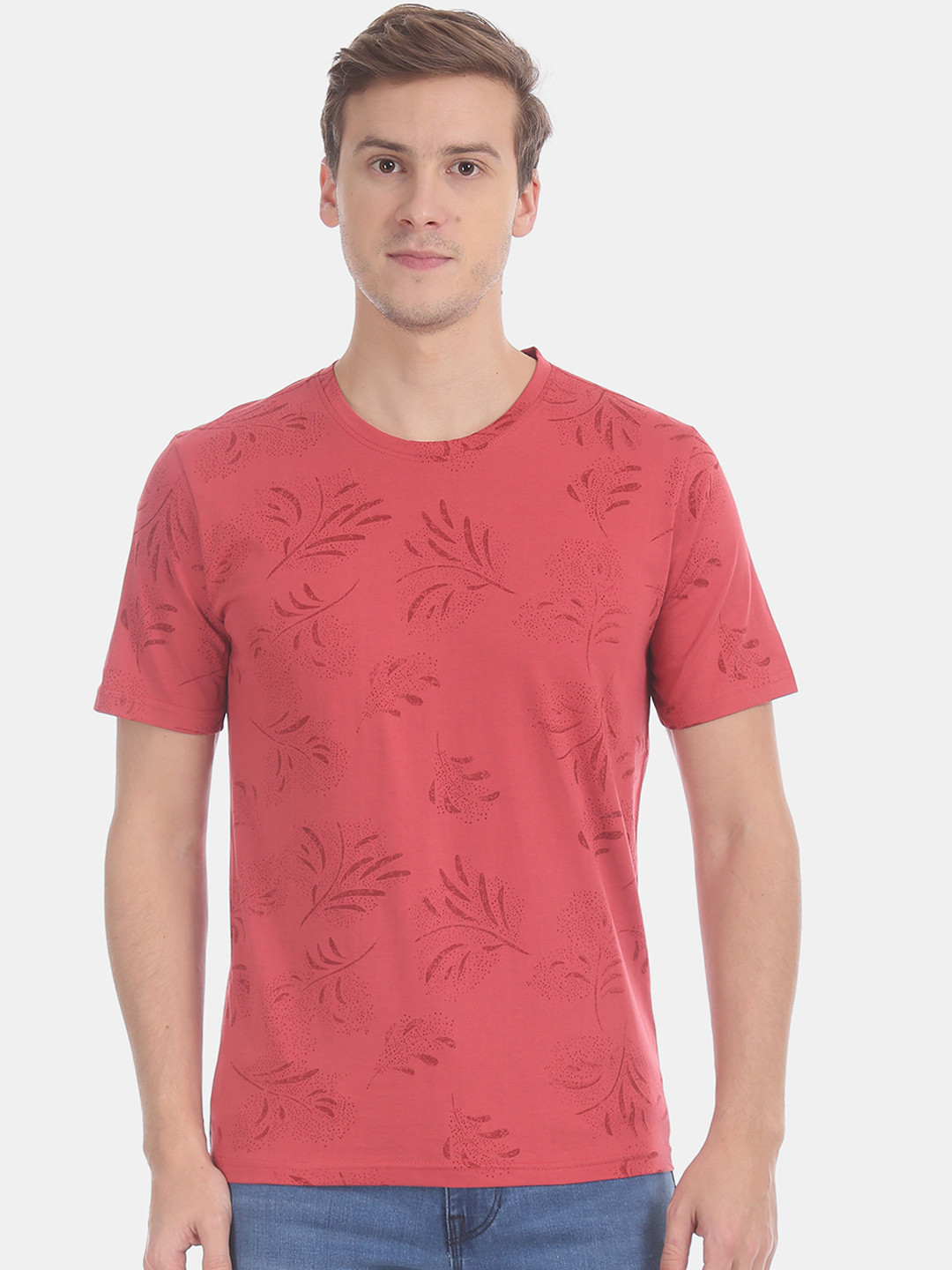 

Cherokee Men Red Printed Round Neck Pure Cotton T-shirt