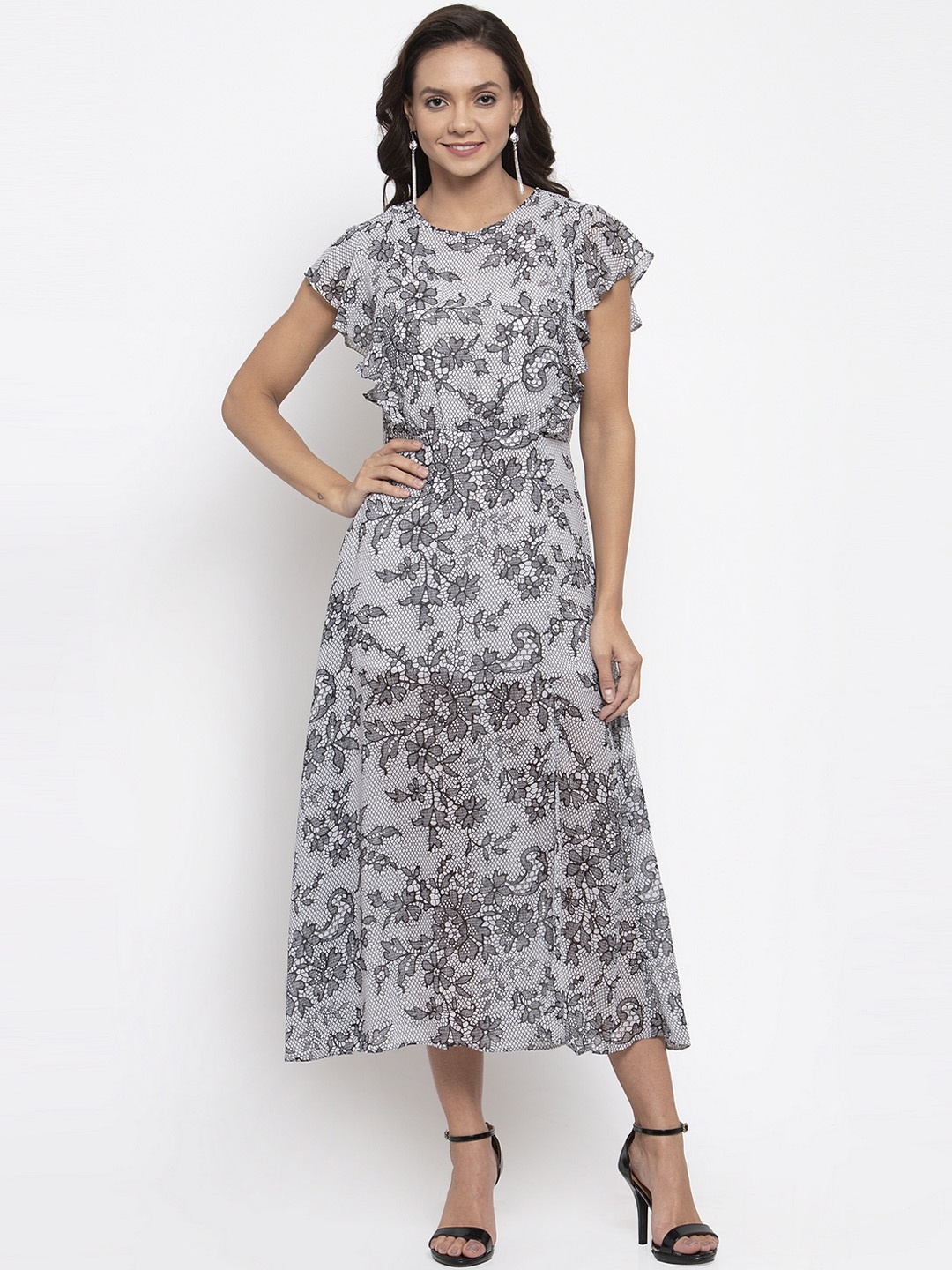 

Gipsy Women White & Black Printed Fit and Flare Dress