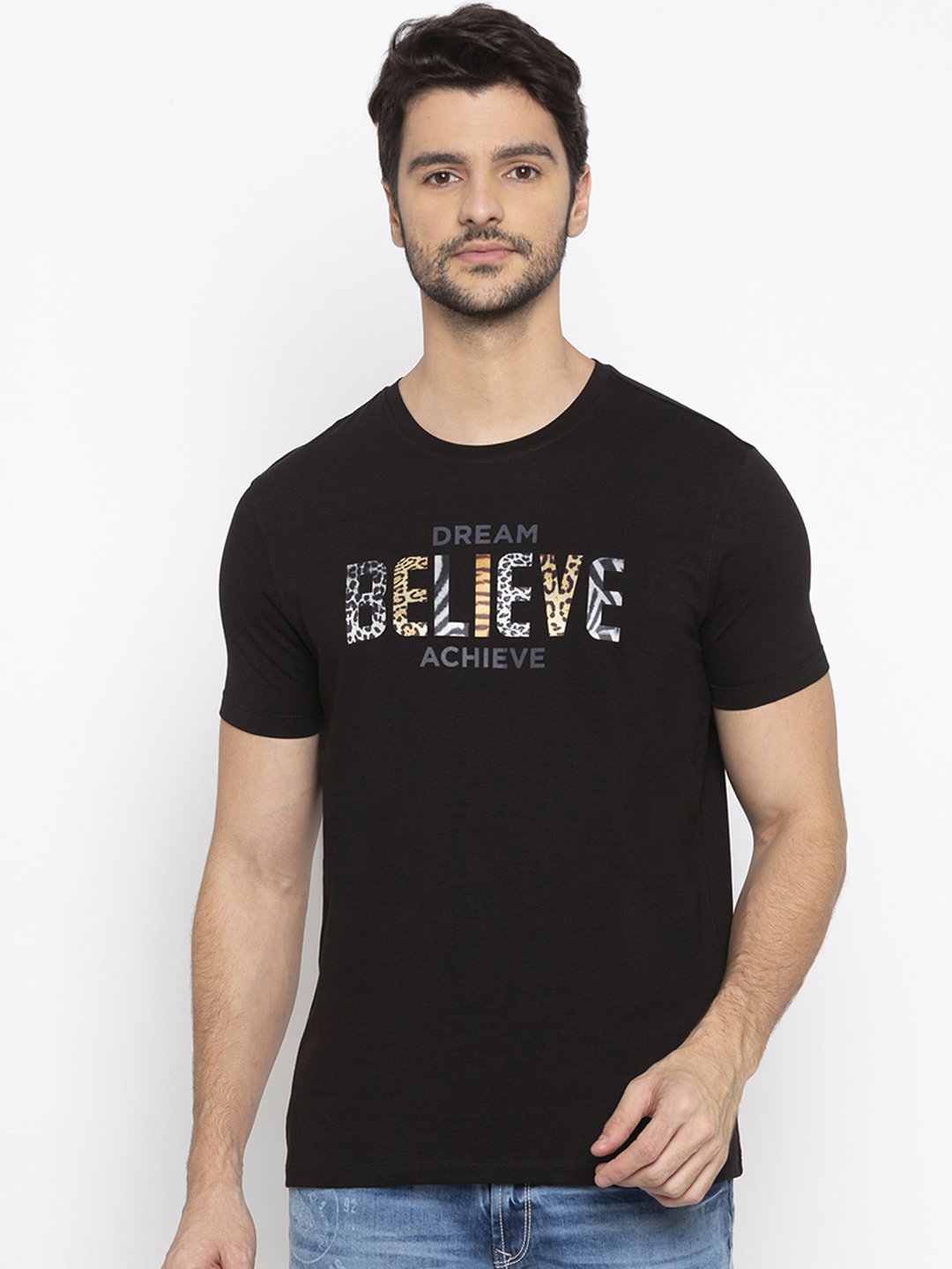

SPYKAR Men Black Printed Round Neck T-shirt