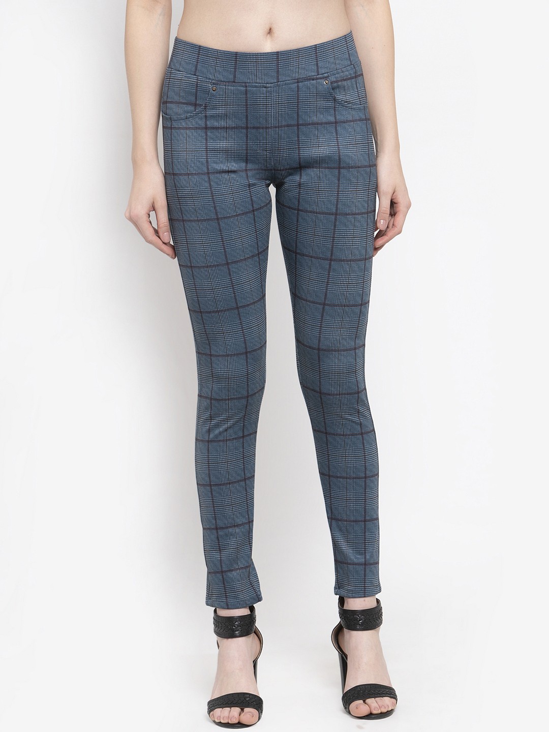 

Westwood Women Navy Blue Checked Skinny-Fit Treggings