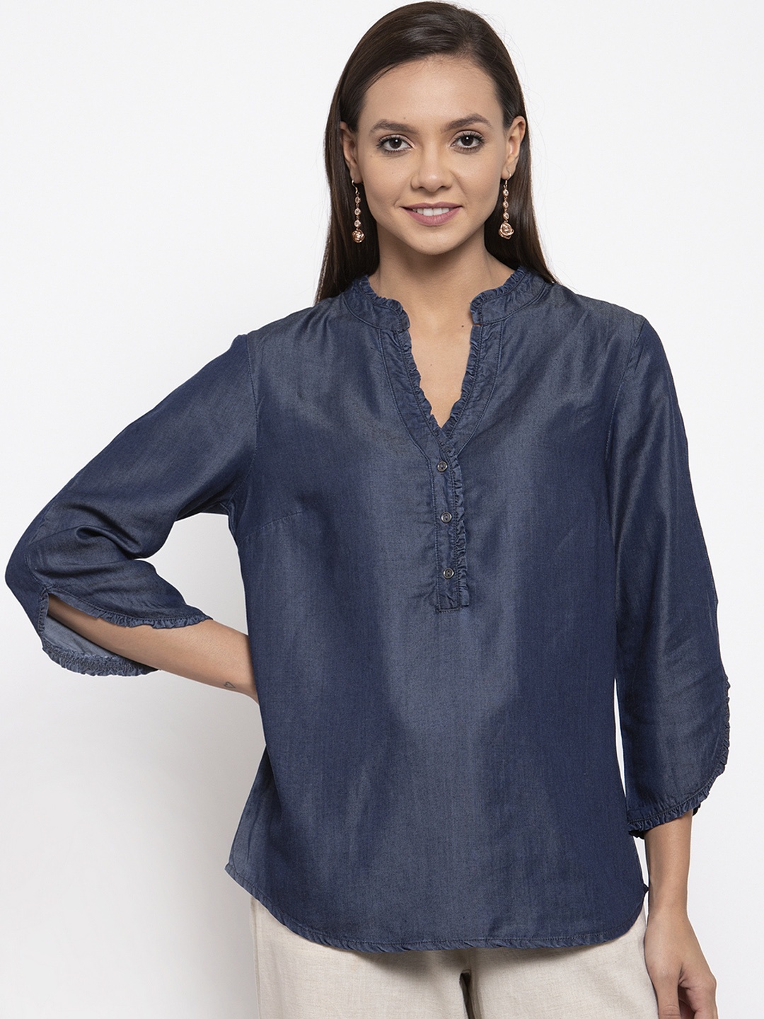 

Gipsy Women Blue Solid Linen Tunic