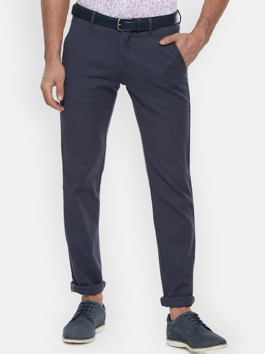 

Van Heusen Sport Men Navy Blue Slim Fit Solid Regular Trousers