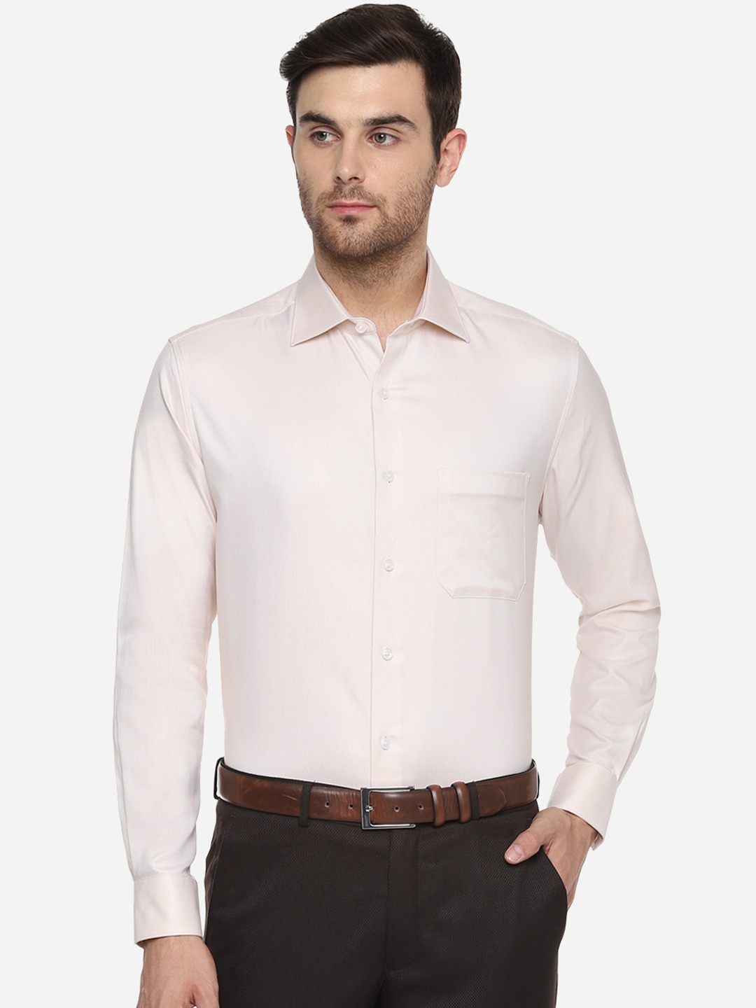 Louis Philippe Men Beige Regular Fit Solid Formal Shirt