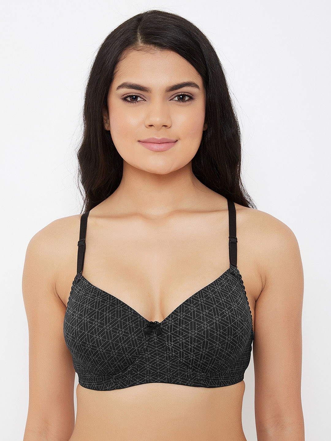 

Clovia Black Printed Non-Wired Lightly Padded T-shirt Bra BR0738V13