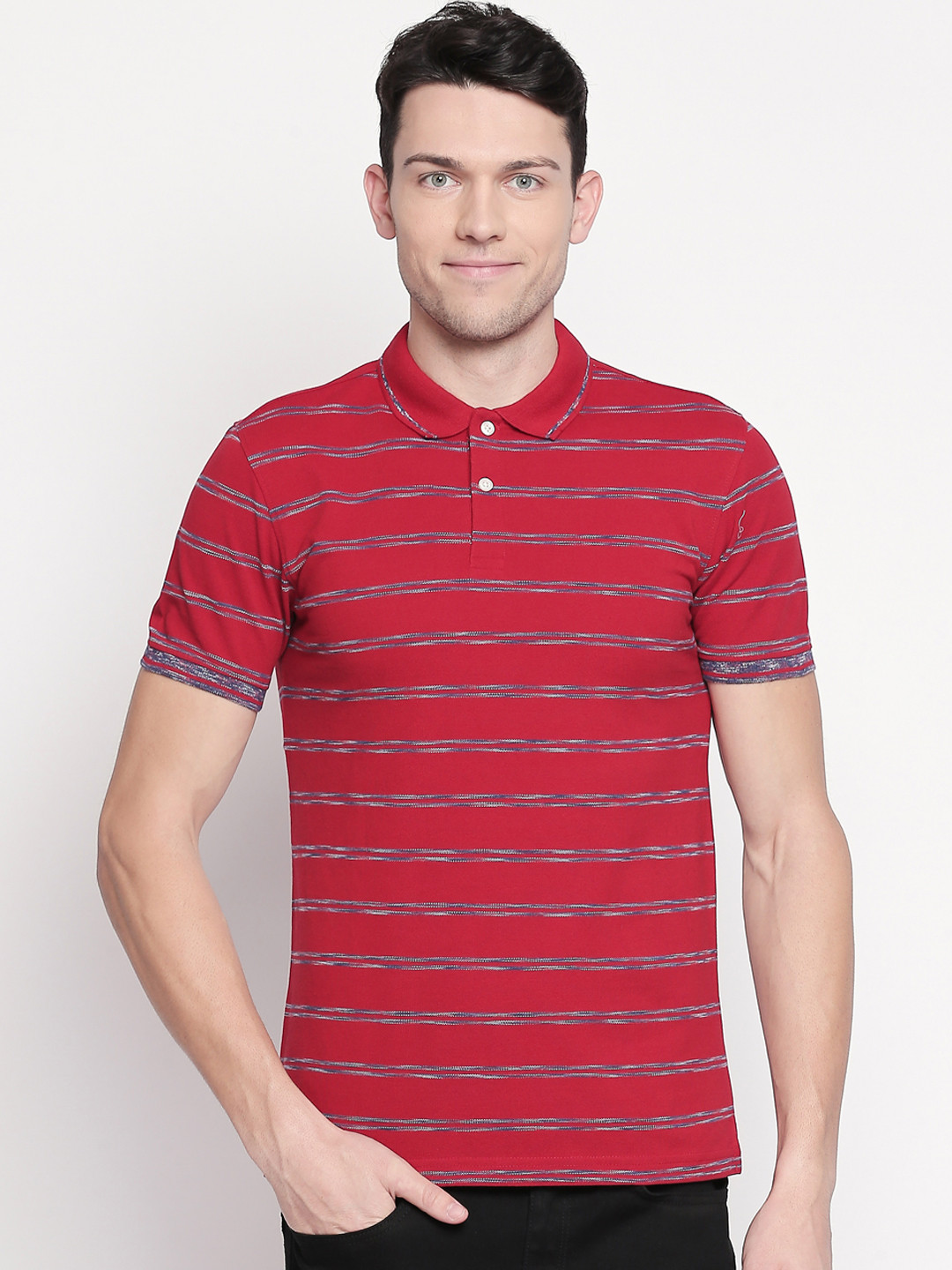 

BYFORD by Pantaloons Men Red Striped Polo Collar T-shirt