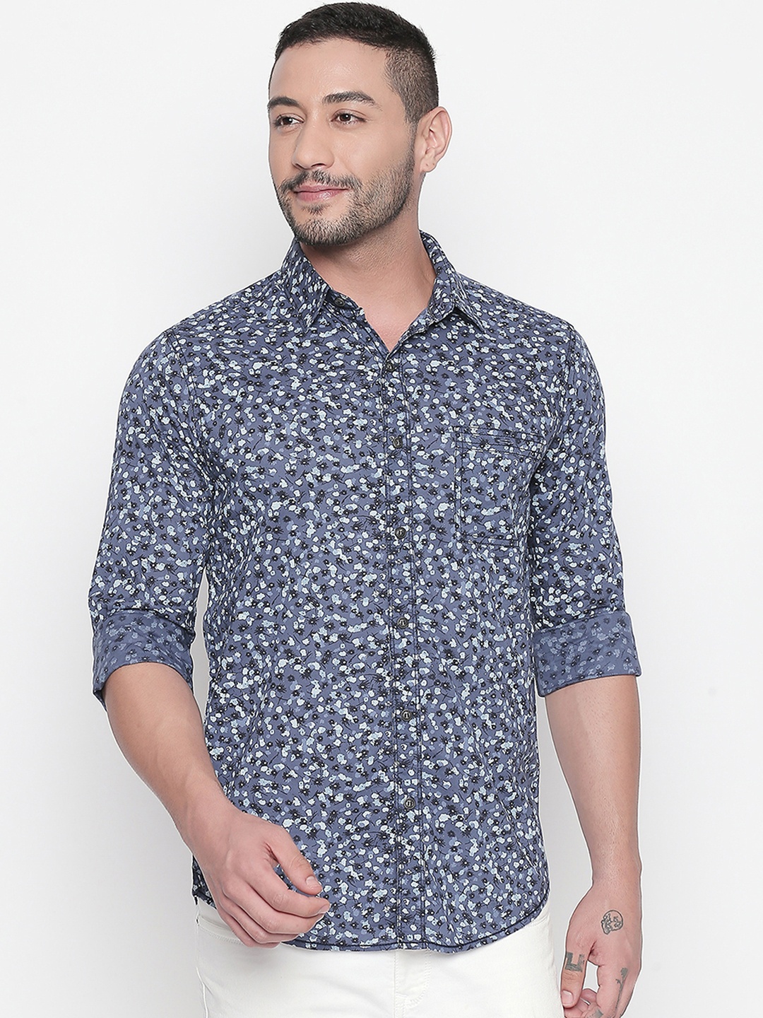 

Mufti Men Blue & White Slim Fit Printed Casual Shirt