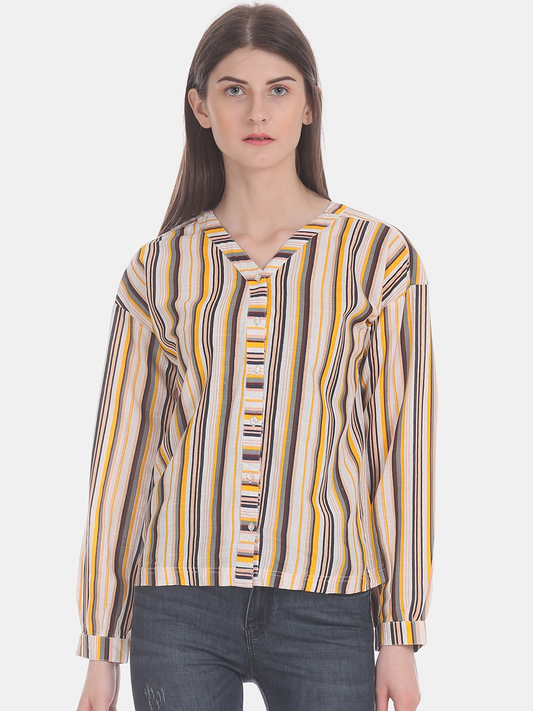 

Flying Machine Women Multicoloured Candy Striped Top, Multi