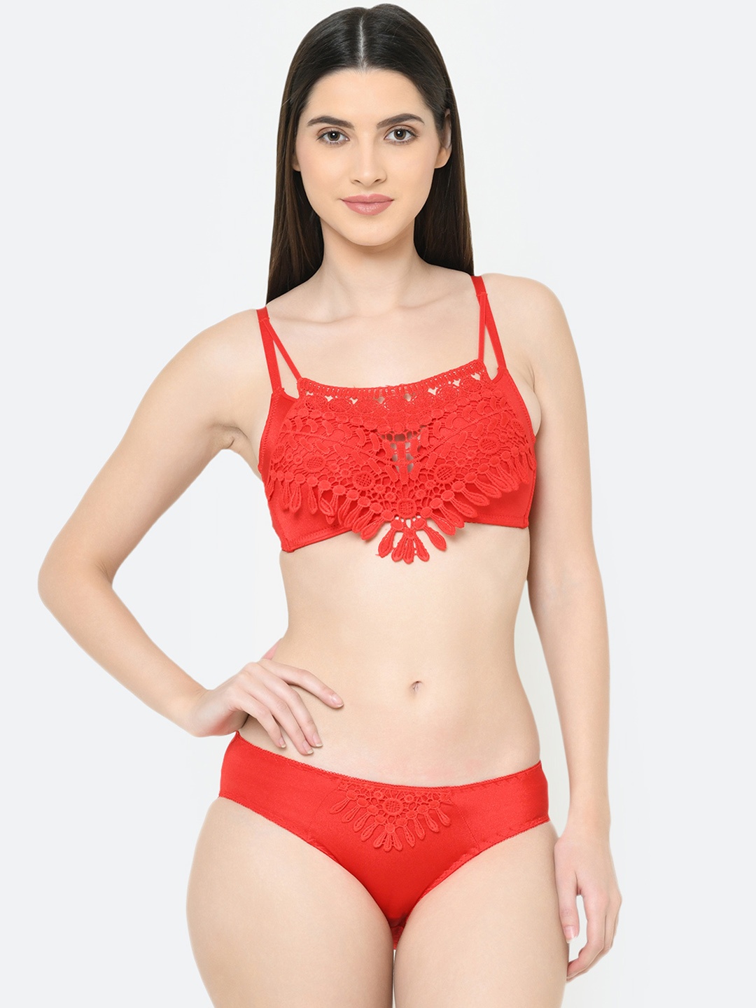 Da Intimo Women Red Self-Design Lingerie Set DI-1285