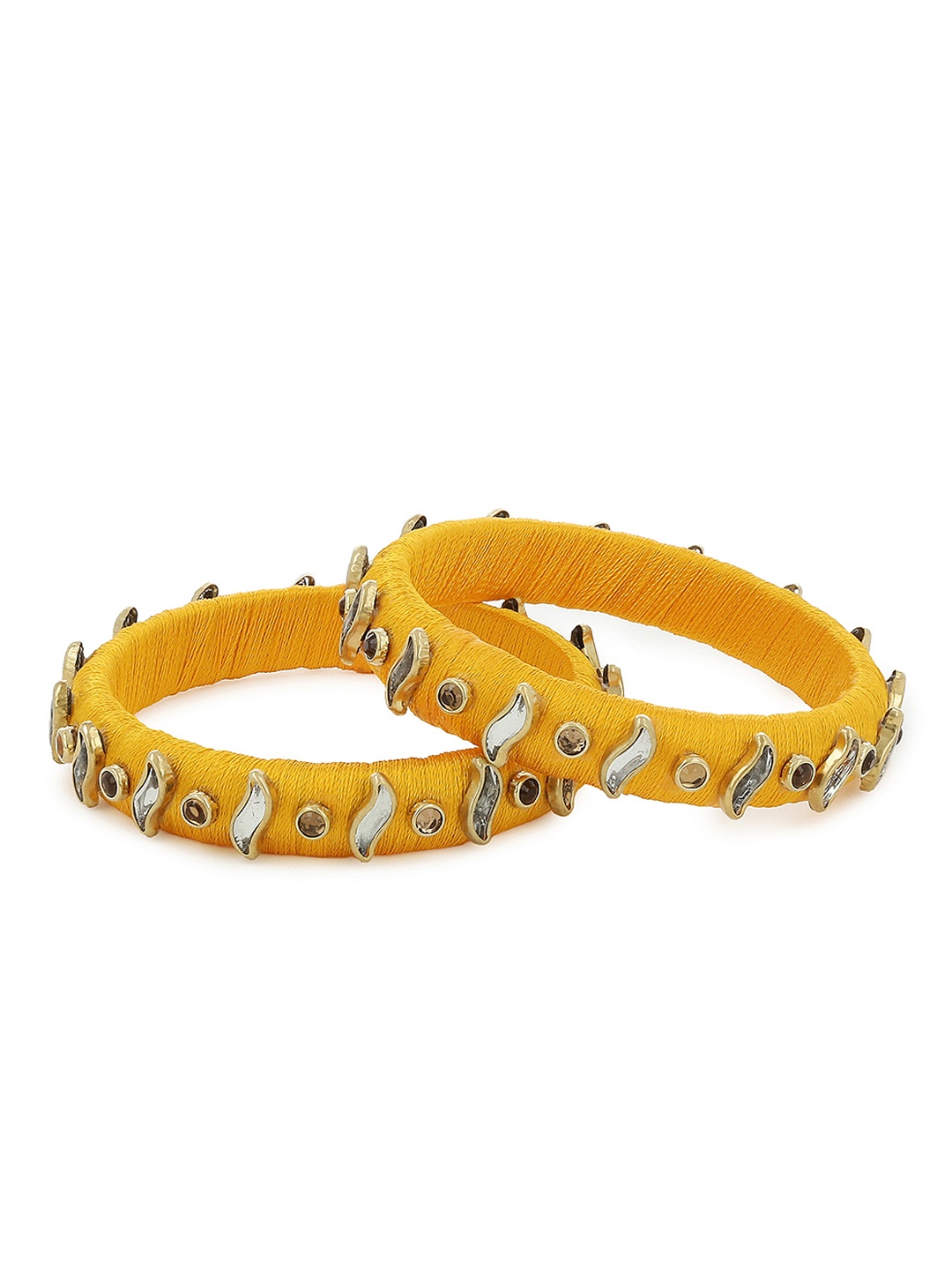 

AKSHARA Girls Set of 2 Gold-Toned & White Stone-Studded Handcrafted Silk Thread Bangles