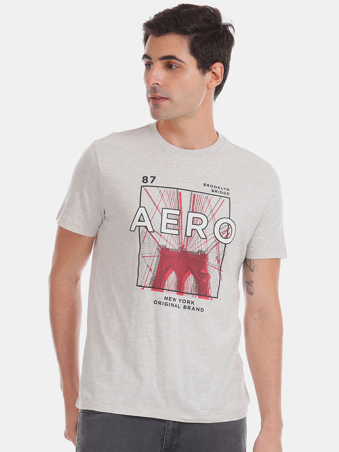 

Aeropostale Men Grey Printed Round Neck T-shirt