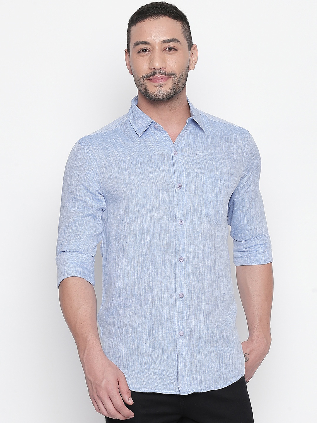 

Mufti Men Blue Slim Fit Solid Casual Linen Shirt