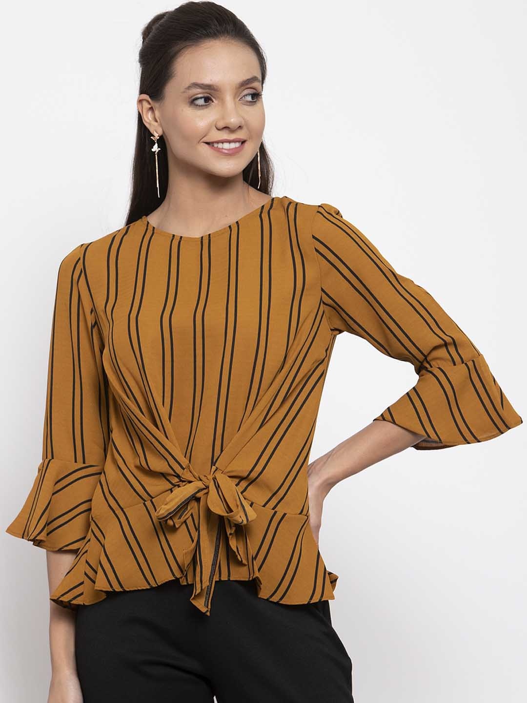 

Gipsy Women Mustard Yellow & Black Striped Top