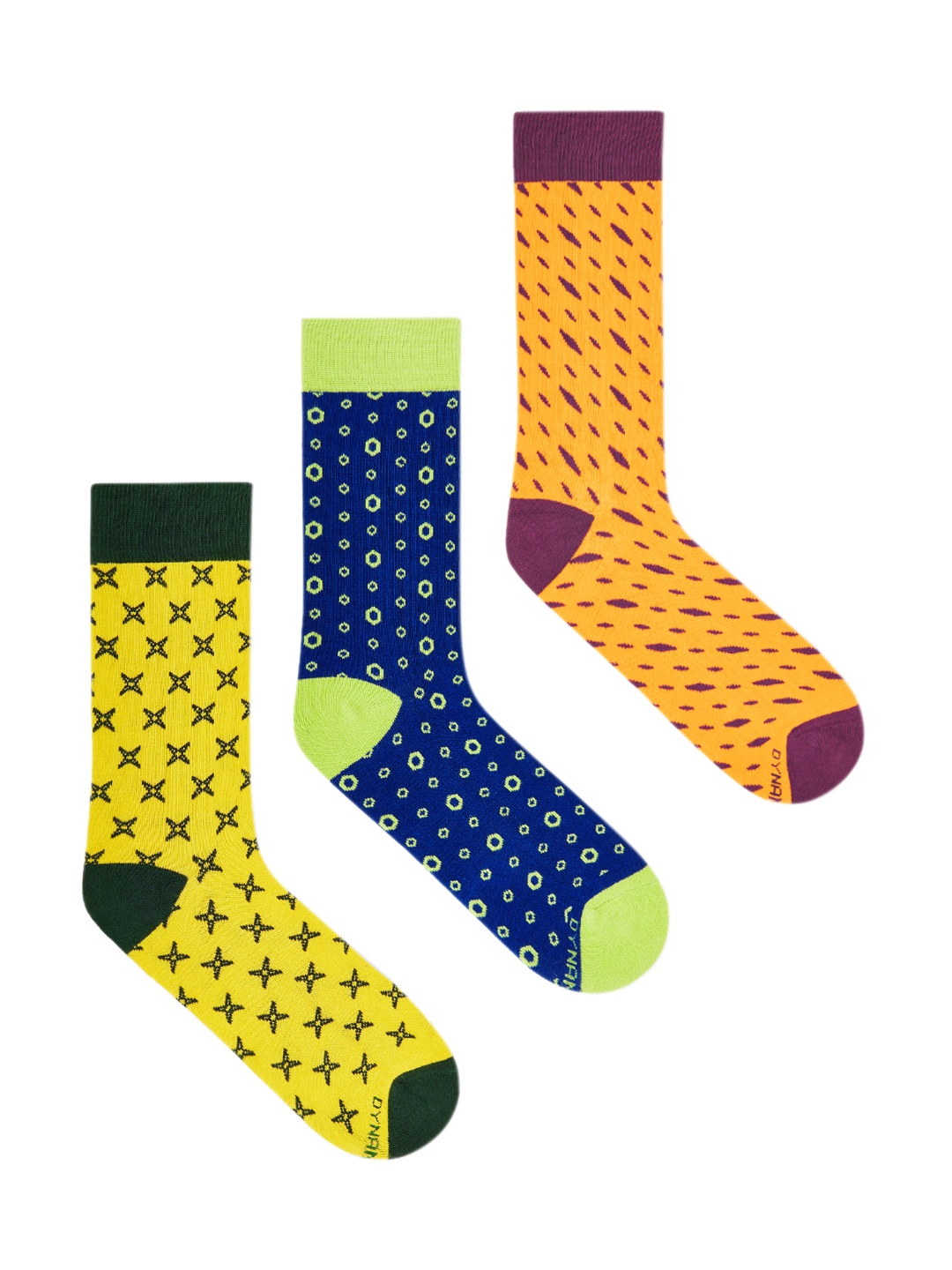 

Dynamocks Unisex Pack Of 3 Patterned POP VIBES PRIM Calf-Length Socks, Gold