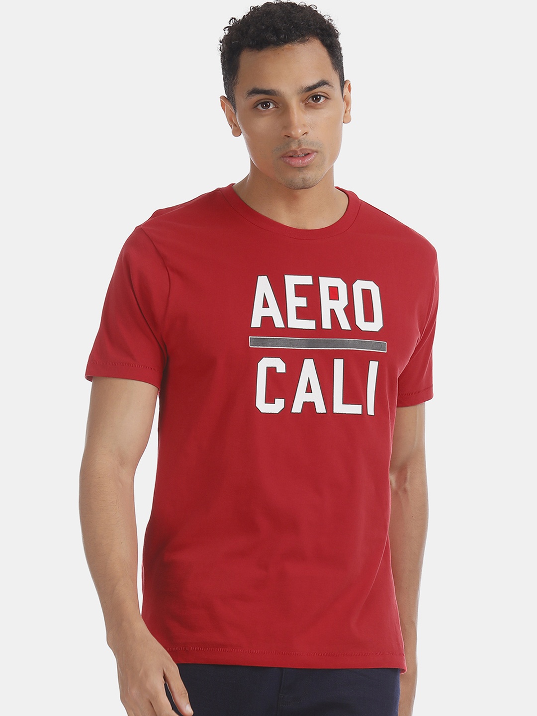 

Aeropostale Men Red Printed Round Neck Pure Cotton T-shirt