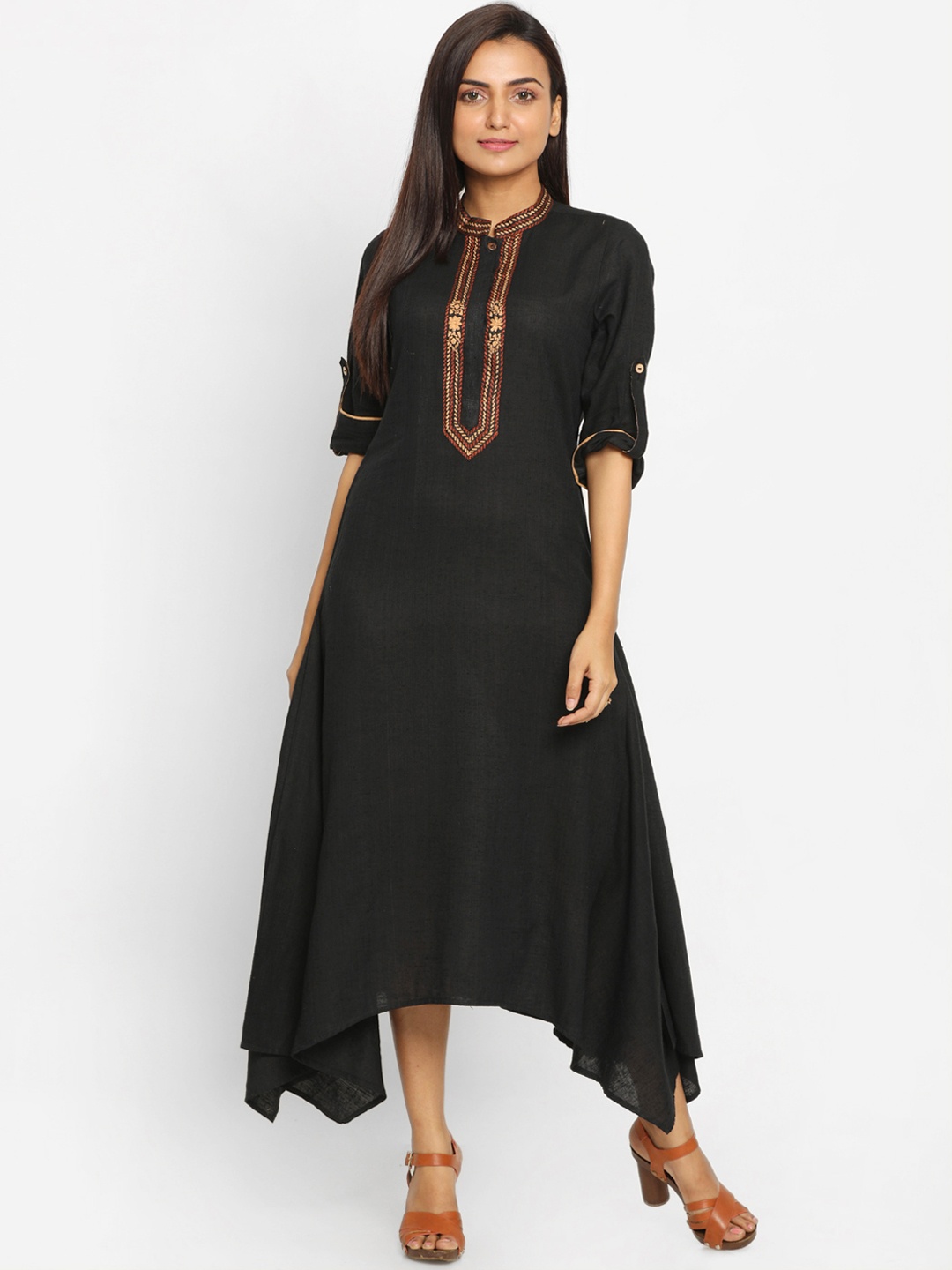 

Nakshi Women Black Solid Ethnic Maxi Dress