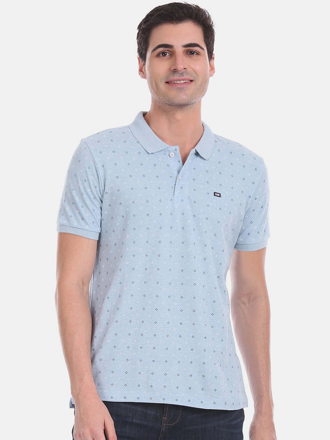 

Arrow Sport Men Blue Printed Polo Collar Pure Cotton T-shirt