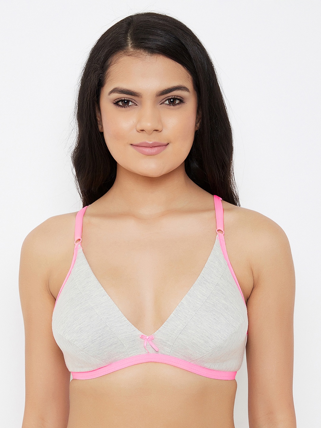 

Clovia Grey & Pink Solid Non-Wired Non Padded Everyday Bra BR1595X0132B