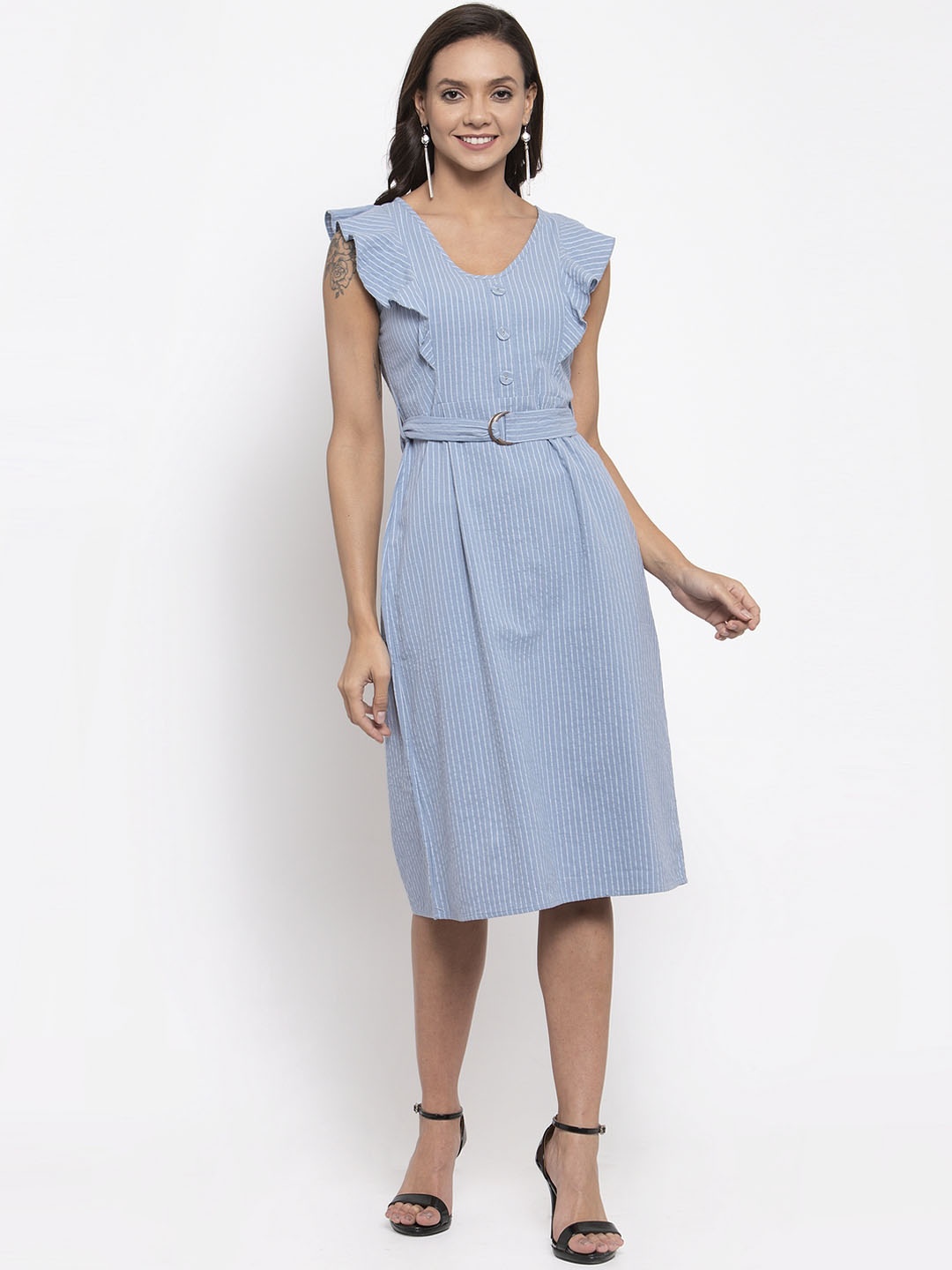 

Gipsy Women Blue Striped Fit and Flare Dress