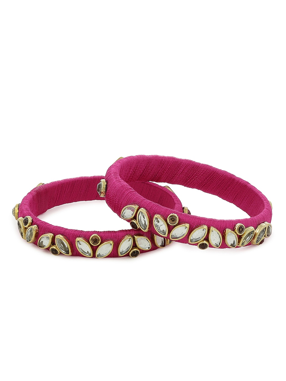 

AKSHARA Girls Set of 2 Pink Stone Studded Handcrafted Silk Thread Bangles