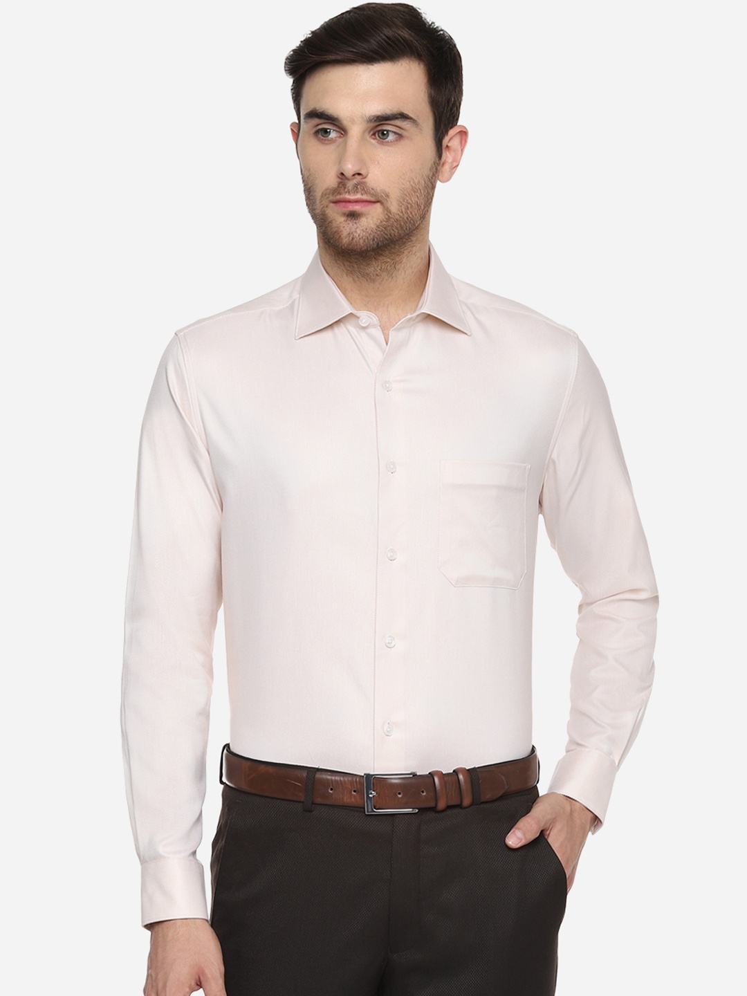 

Louis Philippe Men Beige Regular Fit Solid Formal Shirt