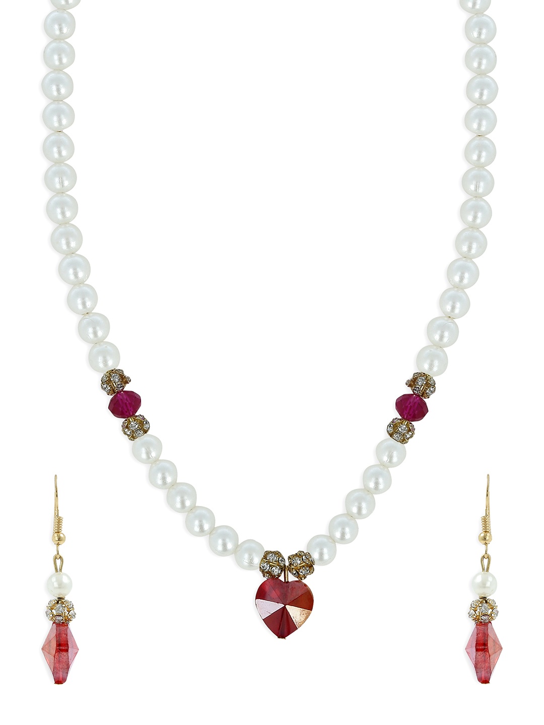 

AKSHARA Girls White & Red Handcrafted Beaded Jewellery Set