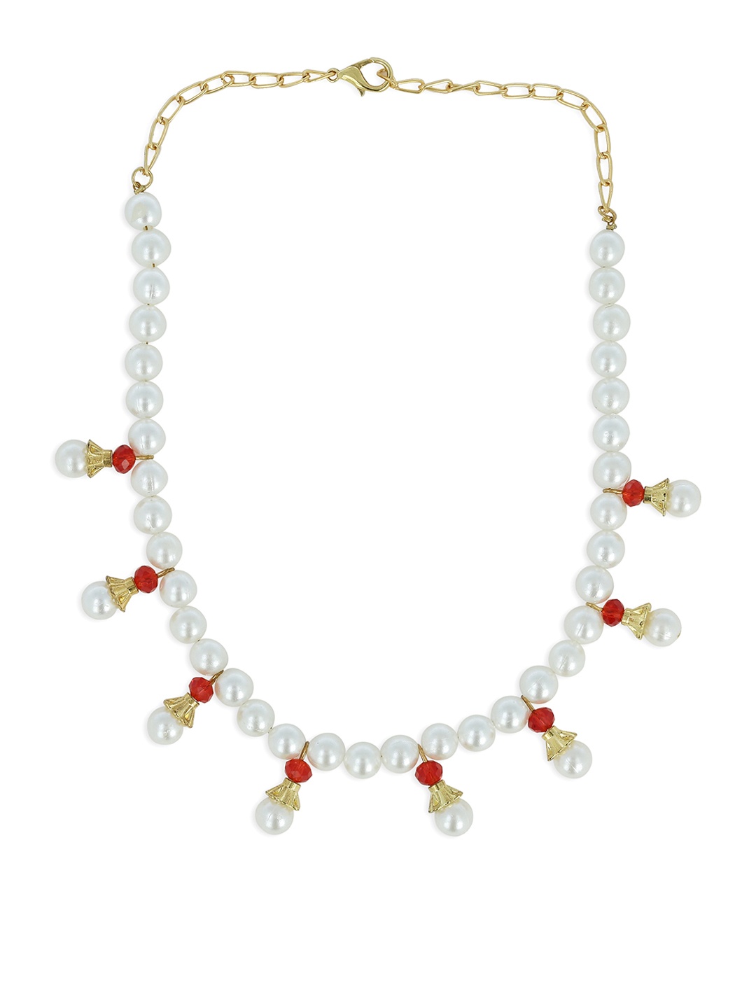 AKSHARA Girls Red & White Synthetic Handcrafted Necklace