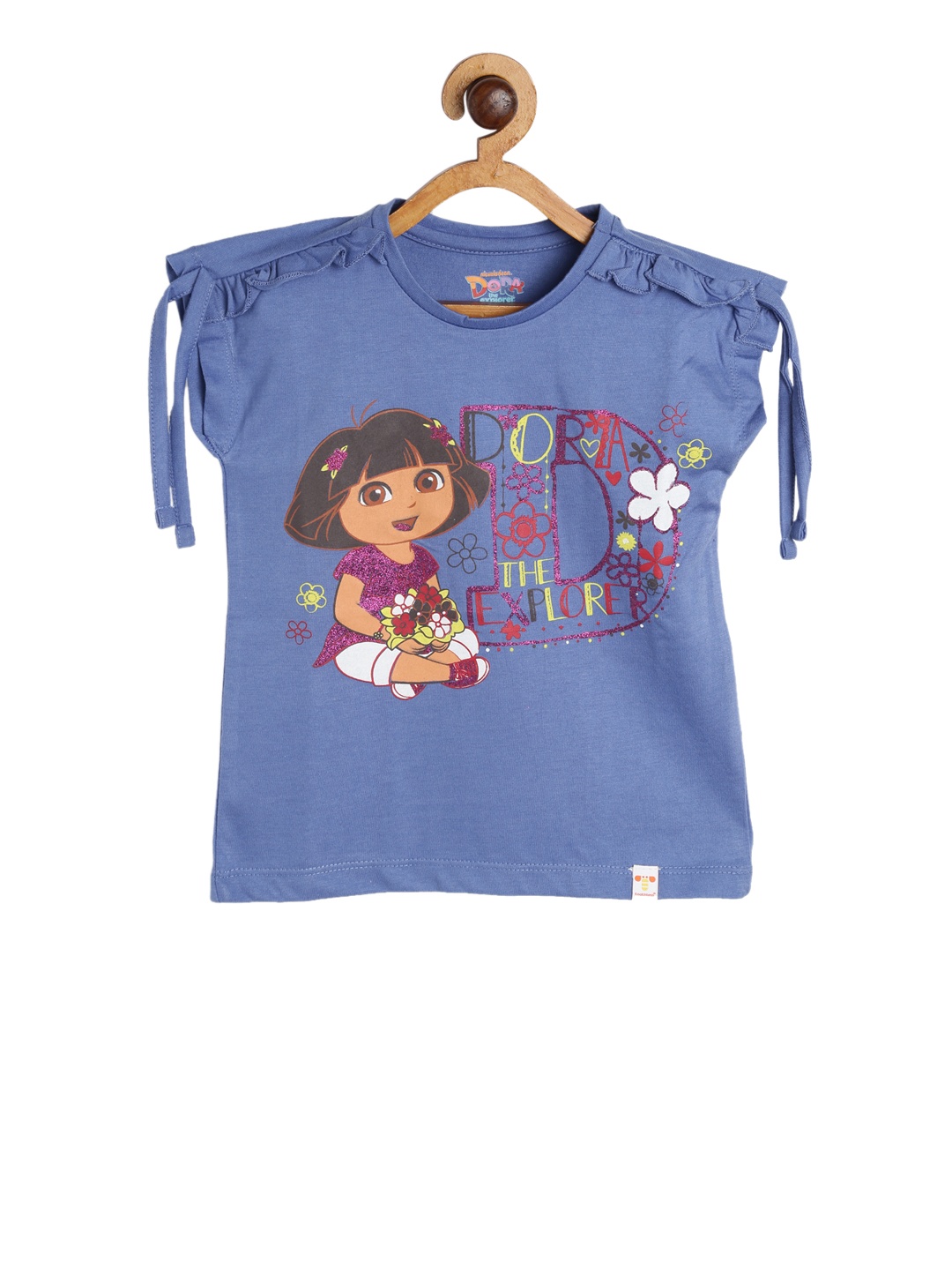 

toothless Girls Blue Dora Printed Round Neck Pure Cotton T-shirt