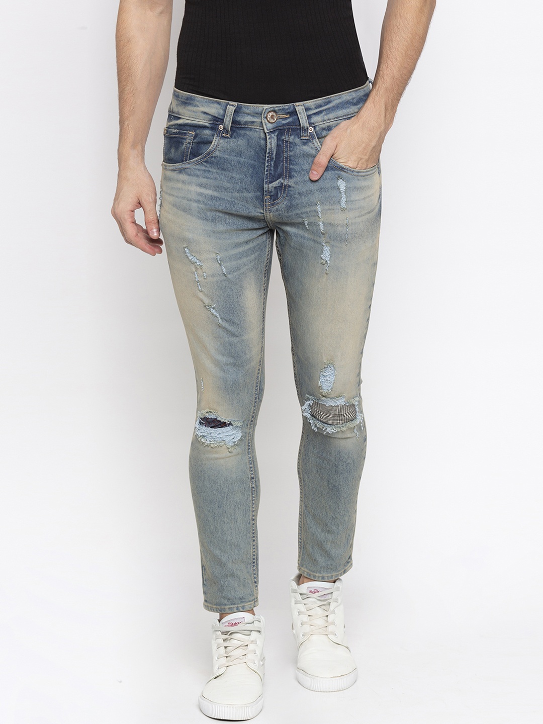 SPYKAR Men Blue Tapered Fit Mid-Rise Highly Distressed Jeans
