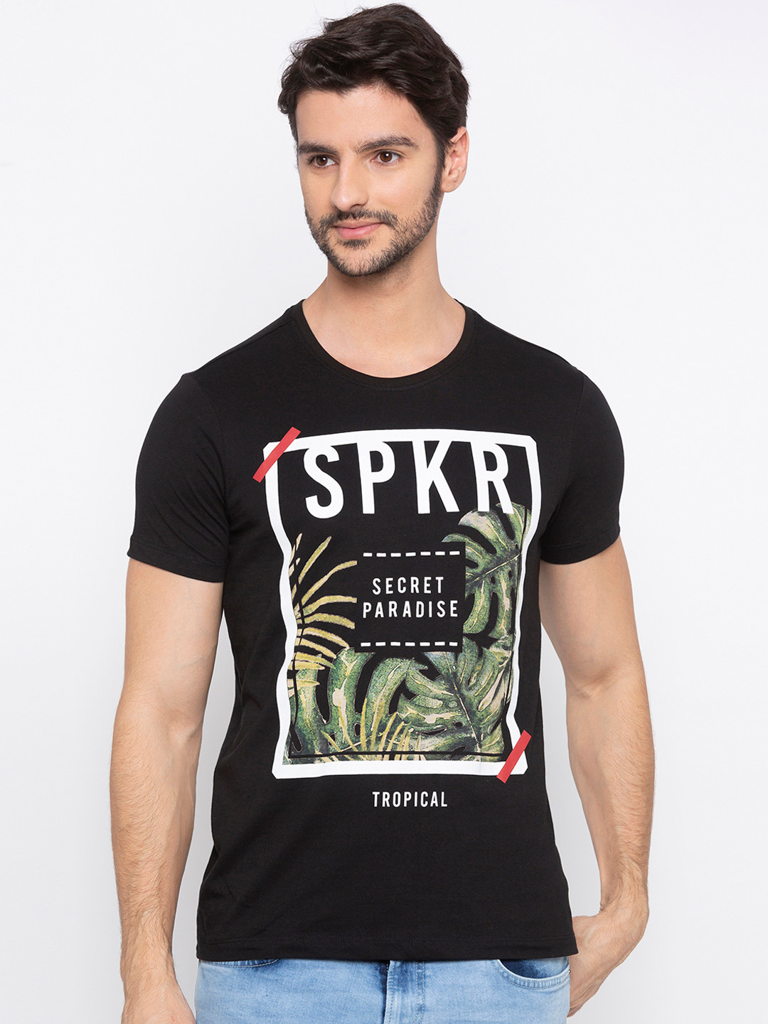 

SPYKAR Men Black Printed Round Neck T-shirt