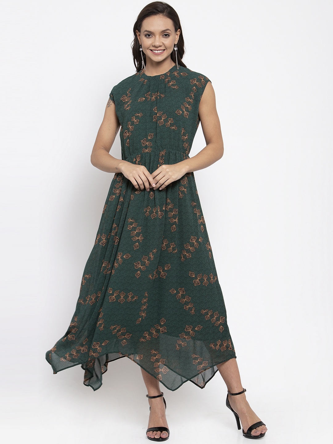 

Gipsy Women Green & Brown Printed Maxi Dress