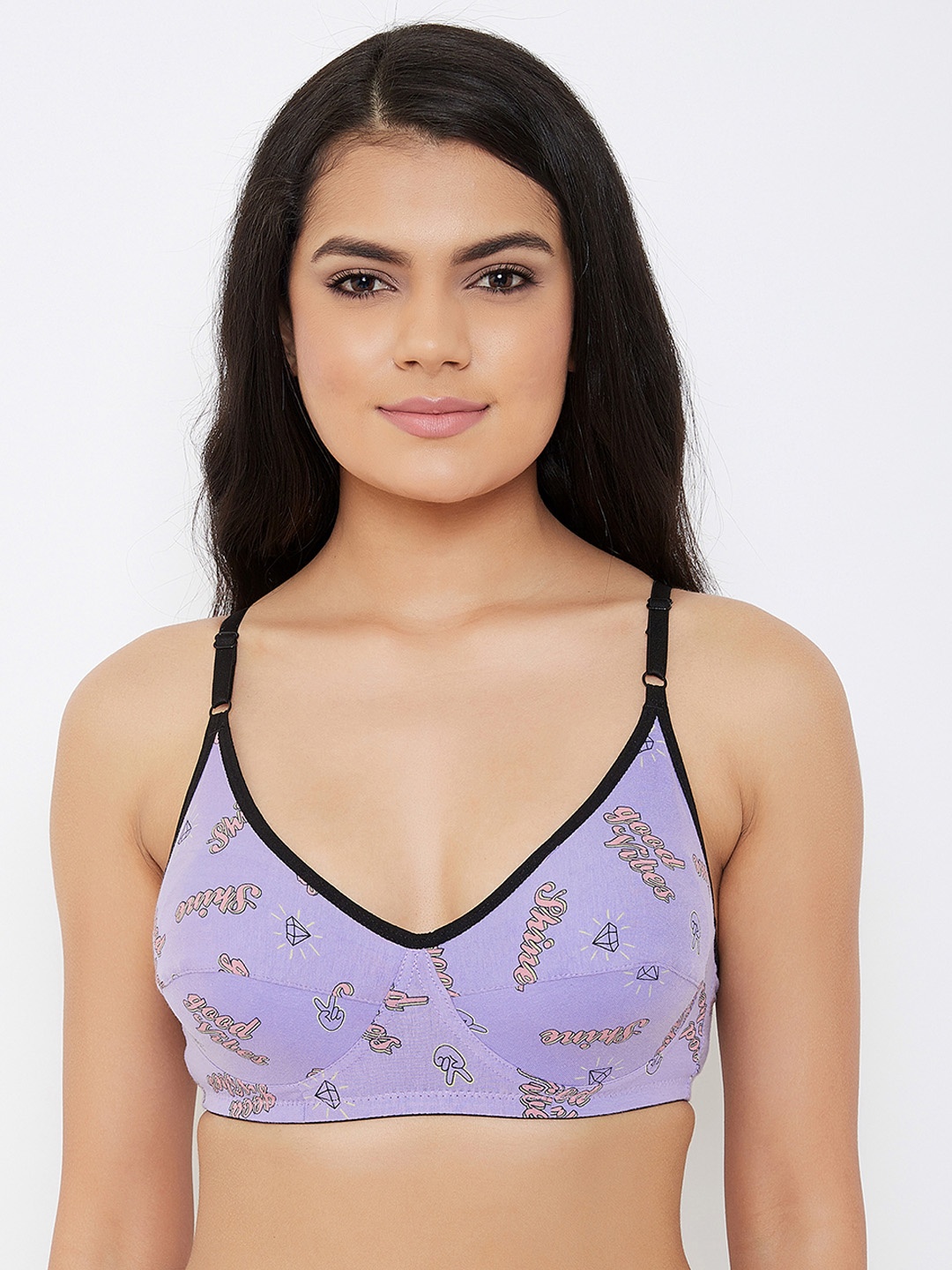 

Clovia Purple & Pink Printed Non-Wired Lightly Padded Everyday Bra BR0227A1232B