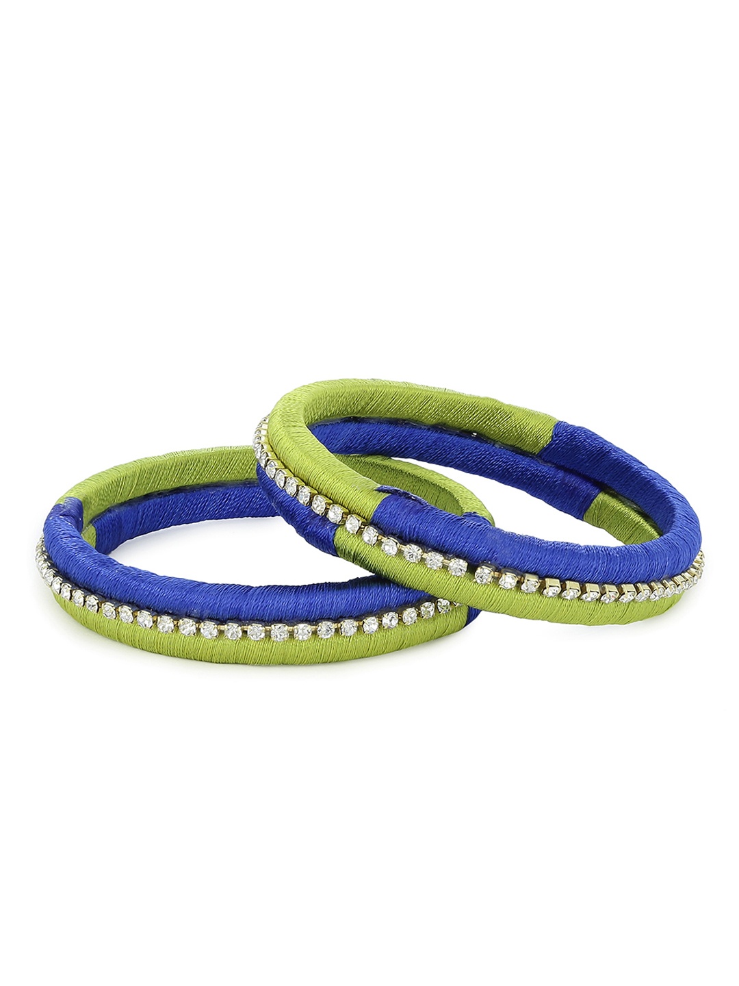 

AKSHARA Girls Set of 2 Green & Blue Stone-Studded Handcrafted Silk Thread Bangles