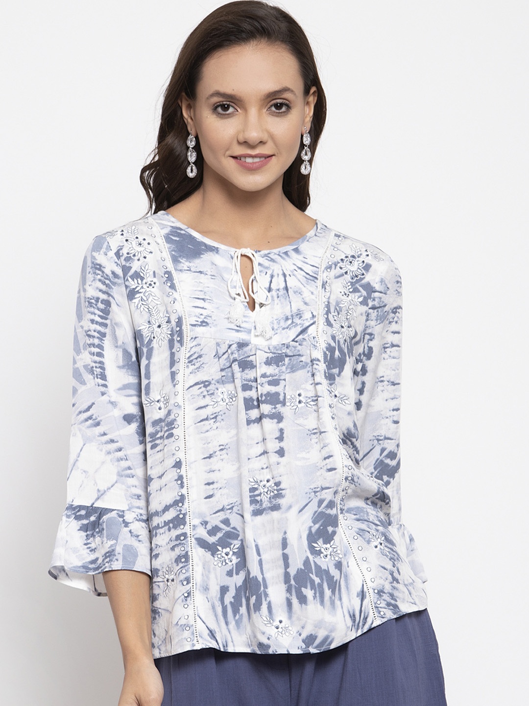 

Gipsy Women White & Blue Printed Tunic