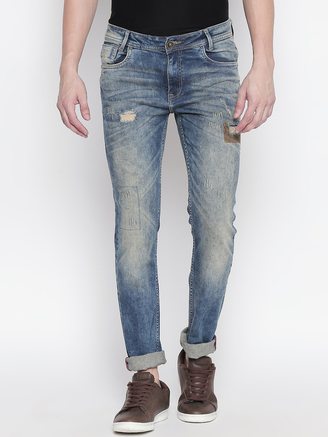 

Mufti Men Blue Slim Fit Mid-Rise Low Distress Stretchable Jeans