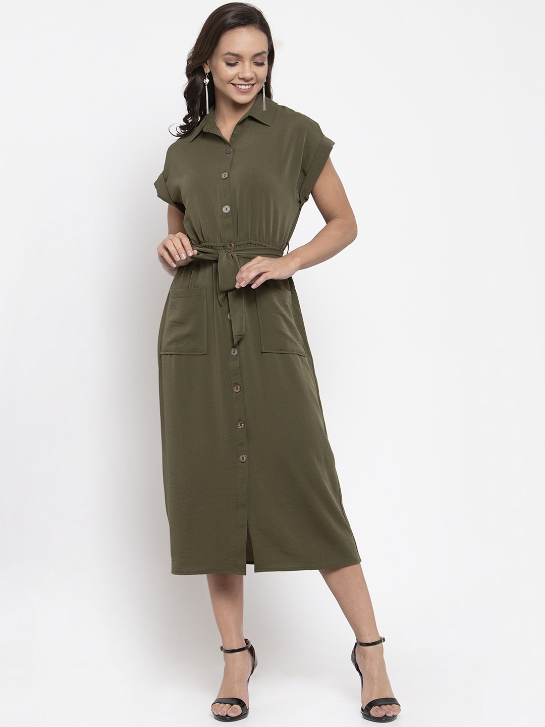 

Gipsy Women Olive Green Solid Shirt Dress