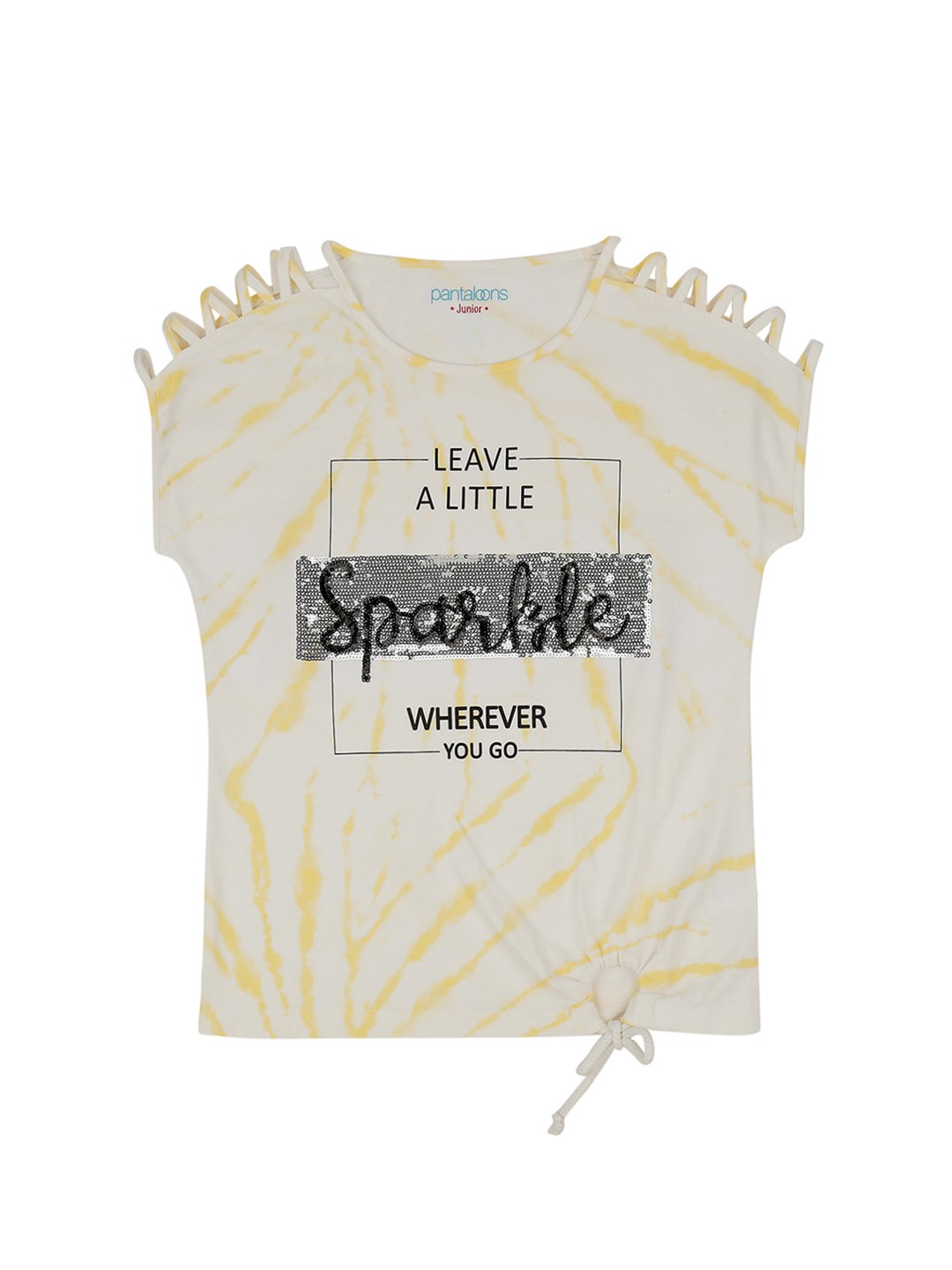

Pantaloons Junior Girls Off-White Yellow Printed Round Neck Pure Cotton T-shirt
