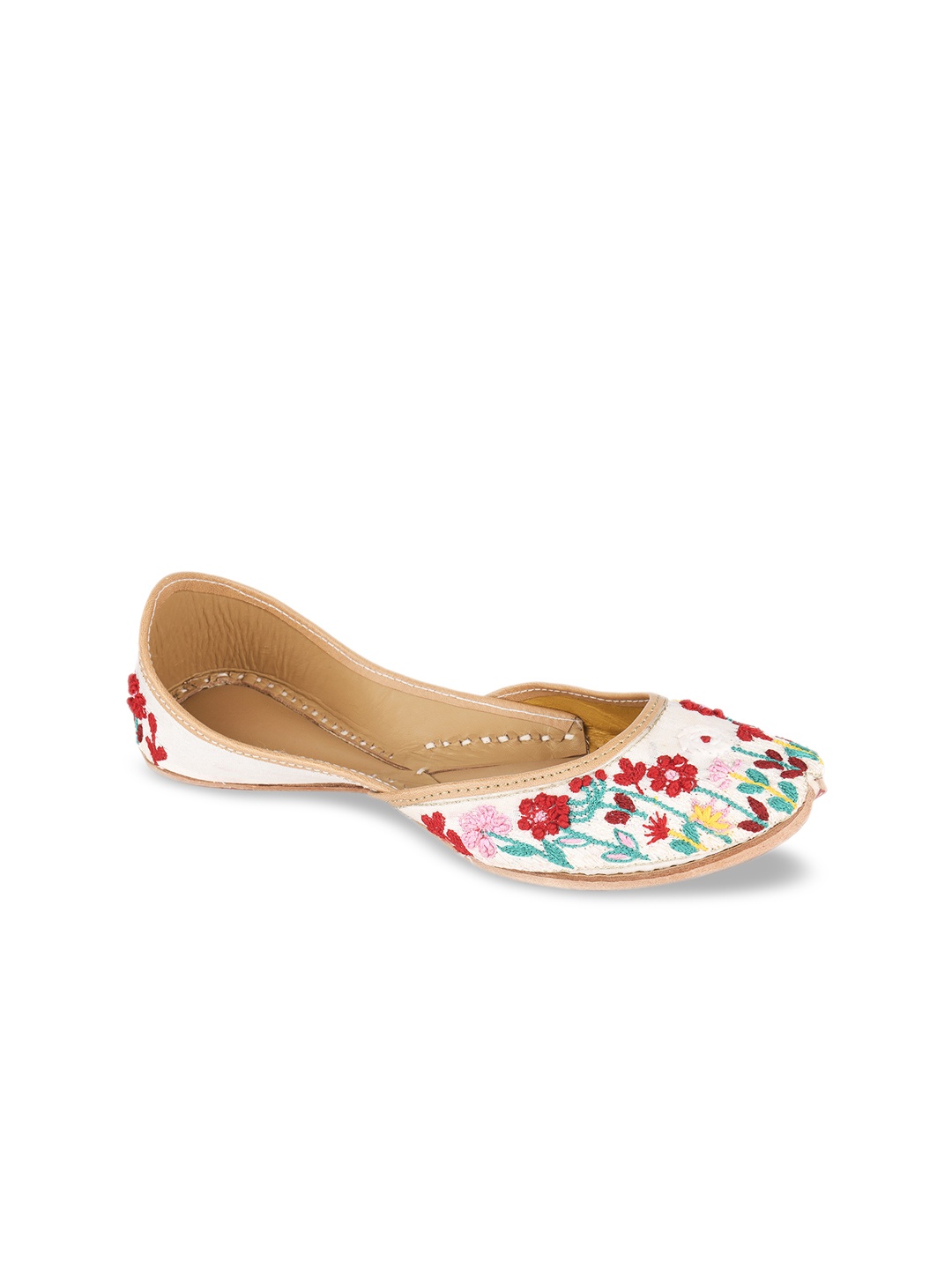 DESI COLOUR Women White Textured Leather Mojaris