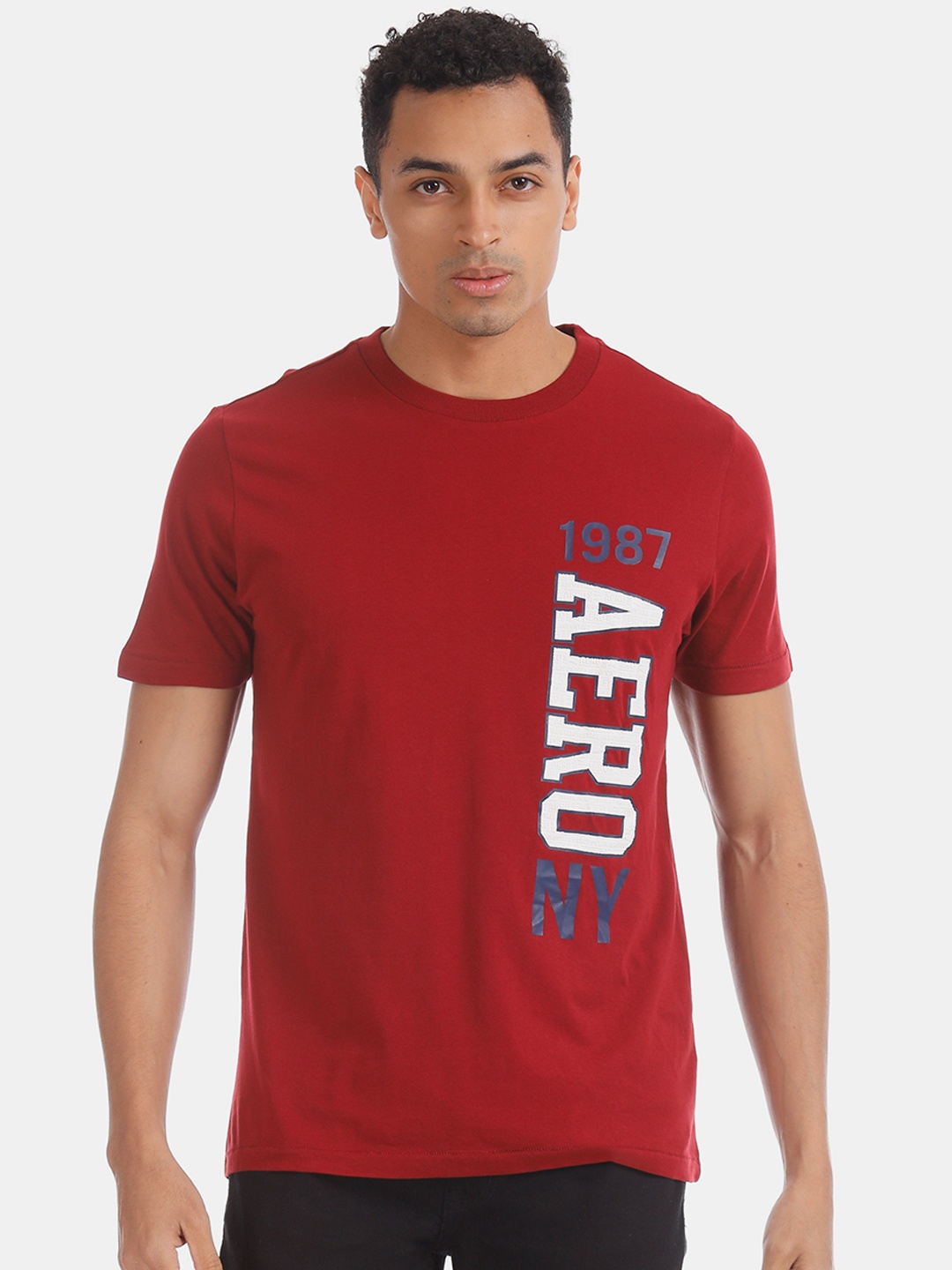 

Aeropostale Men Red Printed Round Neck Pure Cotton T-shirt
