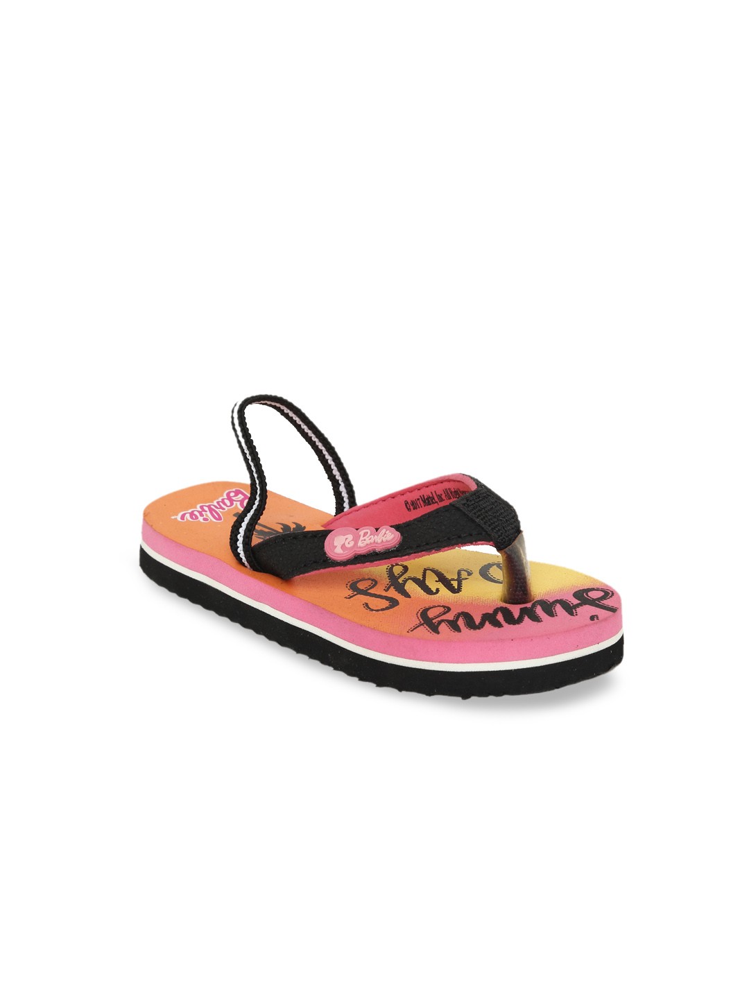 

toothless Girls Black & Pink Printed Barbie Thong Flip-Flops