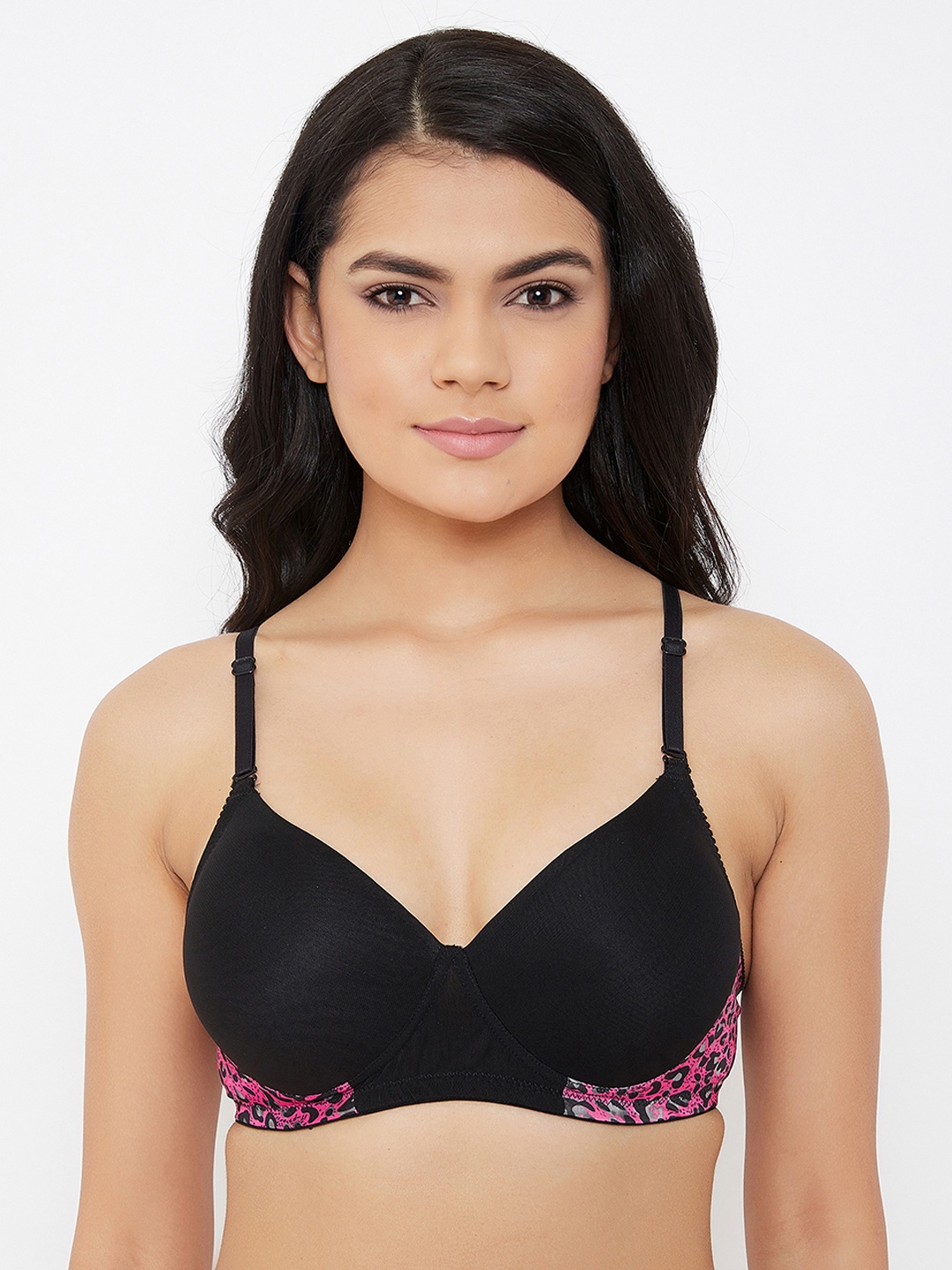 Clovia Black Printed Non-Wired Lightly Padded T-shirt Bra BR1897A13