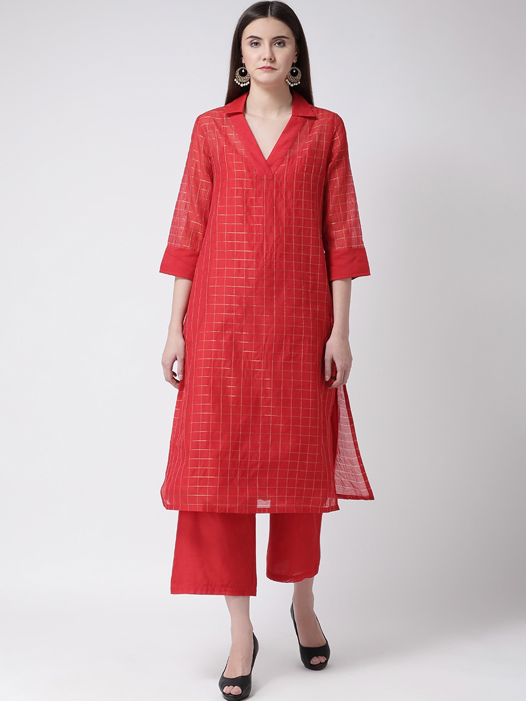 

Aayna Women Red Printed Layered Kurta with Trousers
