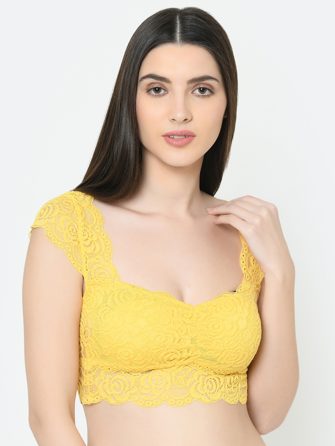 

Da Intimo Yellow Lace Non-Wired Lightly Padded Bralette Bra DI-1289 YELLOW
