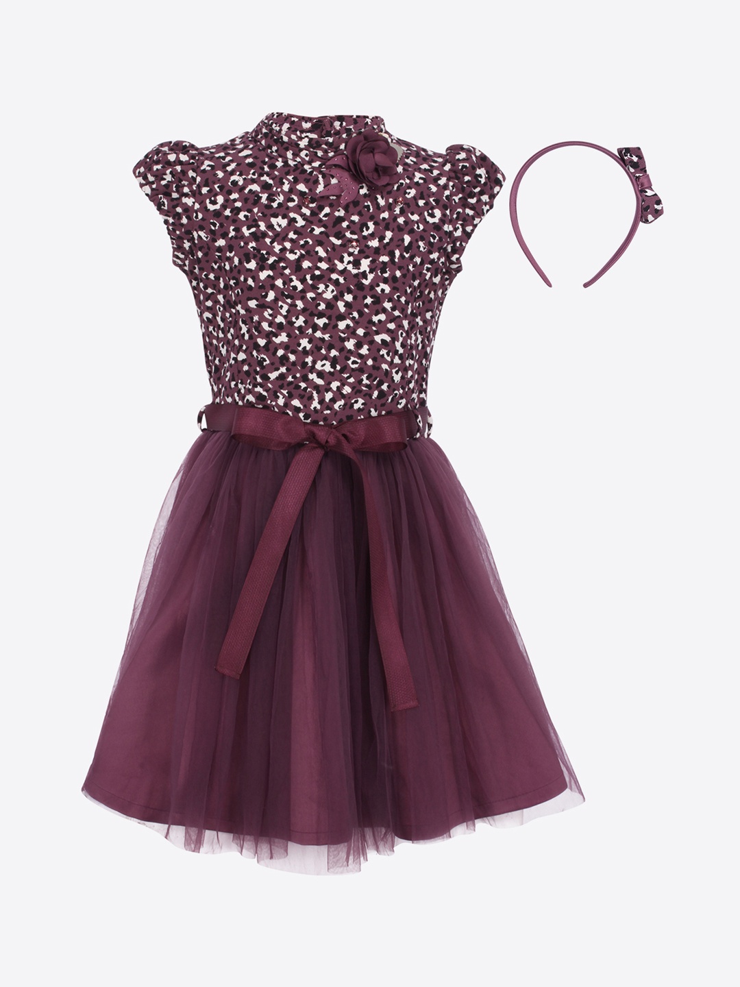 

CUTECUMBER Girls Purple Printed Fit and Flare Dress