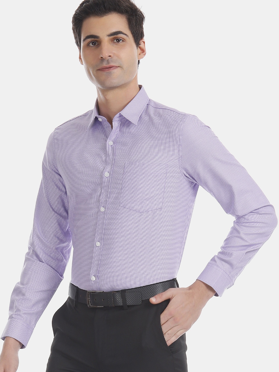 

Excalibur Men Lavender Slim Fit Checked Formal Shirt